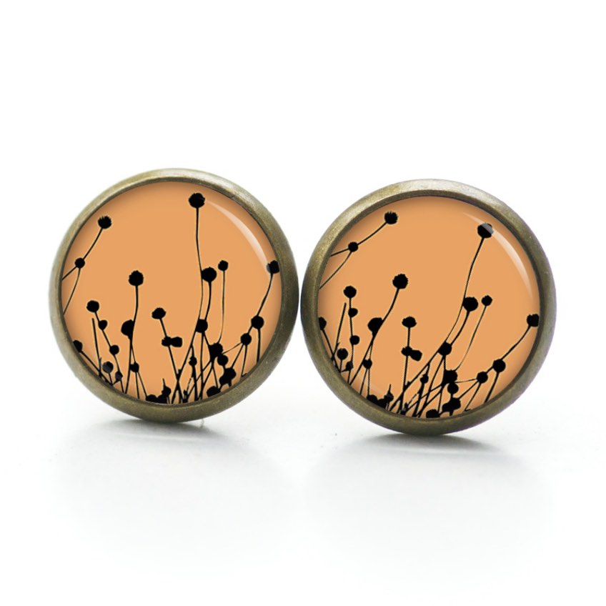Ohrstecker, Ohrhänger, Clipse & Druckknopf – Motiv abstrakte Blumen orange schwarz – Schmuck aus Edelstahl Ohrstecker, Ohrhänger, Clipse & Druckknopf – Motiv abstrakte Blumen orange schwarz – Schmuck aus Edelstahl