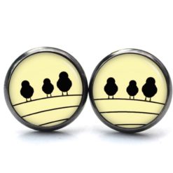 Ohrstecker, Ohrhänger, Clipse & Druckknopf – Motiv Ohrringe 3 Vögel auf dem Drahtseil gelb – Schmuck aus Edelstahl