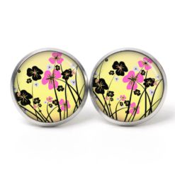 Ohrstecker, Ohrhänger, Clipse & Druckknopf – Motiv romantische Blumenwiese pink gelb – Schmuck aus Edelstahl
