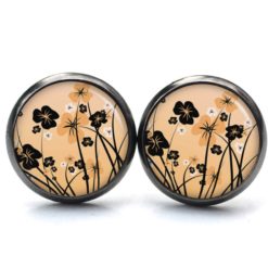 Ohrstecker, Ohrhänger, Clipse & Druckknopf – Motiv Blumenwiese orange schwarz – Schmuck aus Edelstahl