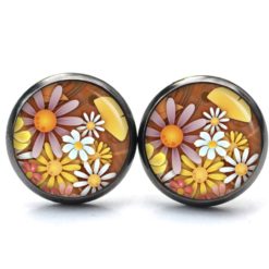 Ohrstecker, Ohrhänger, Clipse & Druckknopf – Motiv Herbst Blumen Gelb Braun – Schmuck aus Edelstahl Ohrstecker, Ohrhänger, Clipse & Druckknopf – Motiv Herbst Blumen Gelb Braun – Schmuck aus Edelstahl