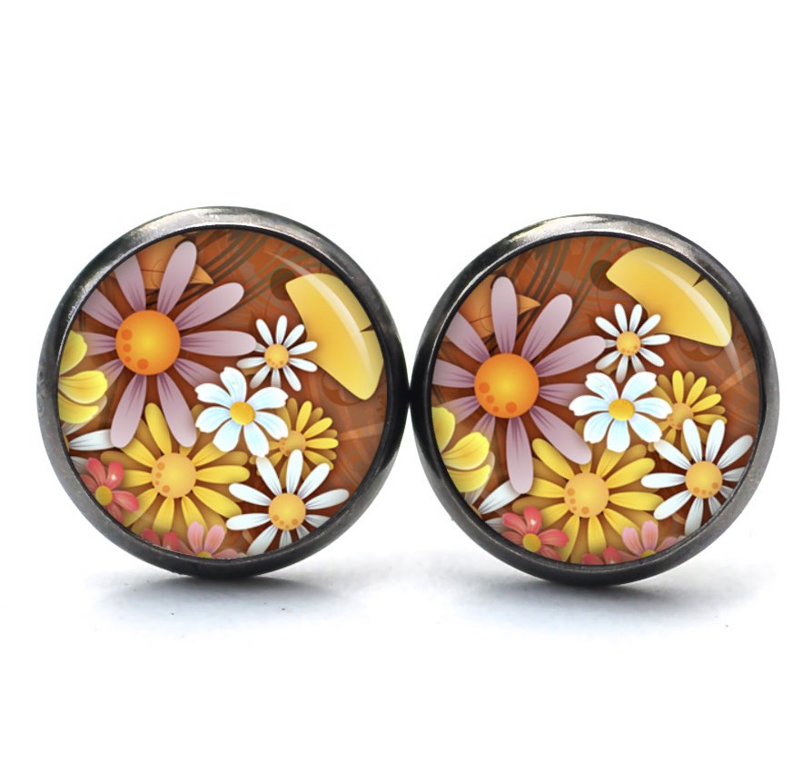 Ohrstecker, Ohrhänger, Clipse & Druckknopf – Motiv Herbst Blumen Gelb Braun – Schmuck aus Edelstahl Ohrstecker, Ohrhänger, Clipse & Druckknopf – Motiv Herbst Blumen Gelb Braun – Schmuck aus Edelstahl