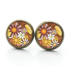 Ohrstecker, Ohrhänger, Clipse & Druckknopf – Motiv Herbst Blumen Gelb Braun – Schmuck aus Edelstahl