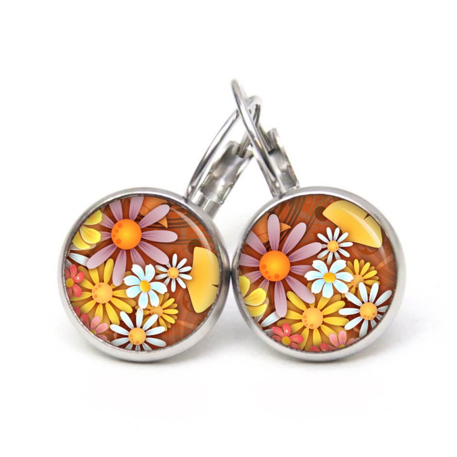 Ohrstecker, Ohrhänger, Clipse & Druckknopf – Motiv Herbst Blumen Gelb Braun – Schmuck aus Edelstahl Ohrstecker, Ohrhänger, Clipse & Druckknopf – Motiv Herbst Blumen Gelb Braun – Schmuck aus Edelstahl