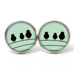 Ohrstecker, Ohrhänger, Clipse & Druckknopf – Motiv 3 Vögel auf dem Drahtseil grün – Schmuck aus Edelstahl