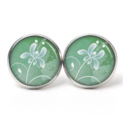 Ohrstecker, Ohrhänger, Clipse & Druckknopf – Motiv Weiße Orchidee Mintgrün – Schmuck aus Edelstahl