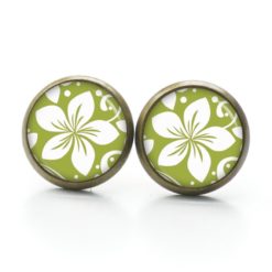 Ohrstecker, Ohrhänger, Clipse & Druckknopf – Motiv Große grün weiße Blume – Schmuck aus Edelstahl Ohrstecker, Ohrhänger, Clipse & Druckknopf – Motiv Große grün weiße Blume – Schmuck aus Edelstahl