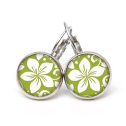 Ohrstecker, Ohrhänger, Clipse & Druckknopf – Motiv Große grün weiße Blume – Schmuck aus Edelstahl Ohrstecker, Ohrhänger, Clipse & Druckknopf – Motiv Große grün weiße Blume – Schmuck aus Edelstahl