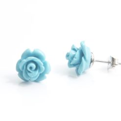 Rosen Ohrstecker Türkis – Handmade Edelstahl | Blumenohrringe von Just Trisha | Kleine Auflage Geschenkidee