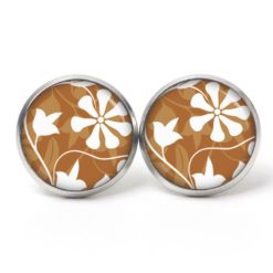Ohrstecker, Ohrhänger, Clipse & Druckknopf – Motiv Blumen braun weiß – Schmuck aus Edelstahl