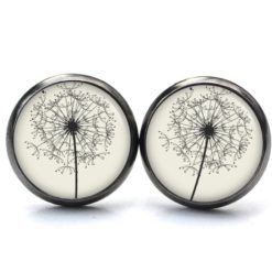 Ohrstecker, Ohrhänger, Clipse & Druckknopf - Motiv große zarte Pusteblume schwarz weiß  - Schmuck aus Edelstahl