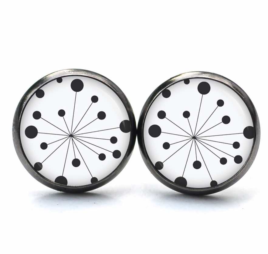 Ohrstecker, Ohrhänger, Clipse & Druckknopf – Motiv Retro Pusteblume Schwarz Weiß – Schmuck aus Edelstahl Ohrstecker, Ohrhänger, Clipse & Druckknopf - Motiv Retro Pusteblume Schwarz Weiß - Schmuck aus Edelstahl