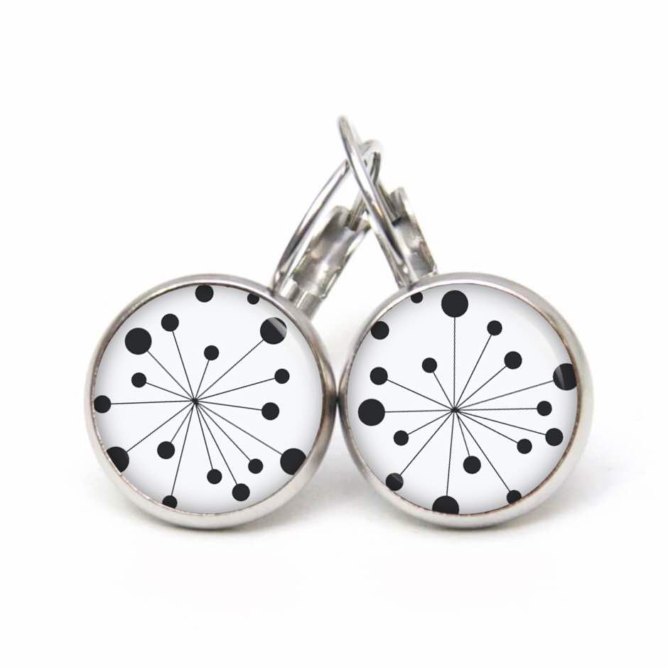 Ohrstecker, Ohrhänger, Clipse & Druckknopf – Motiv Retro Pusteblume Schwarz Weiß – Schmuck aus Edelstahl Ohrstecker, Ohrhänger, Clipse & Druckknopf - Motiv Retro Pusteblume Schwarz Weiß - Schmuck aus Edelstahl