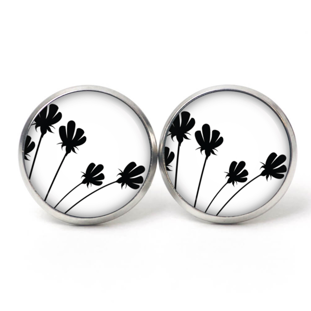 Ohrstecker, Ohrhänger, Clipse & Druckknopf – Motiv Tulpen schwarz weiß – Schmuck aus Edelstahl Ohrstecker, Ohrhänger, Clipse & Druckknopf – Motiv Tulpen schwarz weiß – Schmuck aus Edelstahl