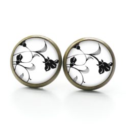 Druckknopf Ohrstecker Ohrhänger schwarz weiße Blumen Rosen Druckknopf Ohrstecker Ohrhänger schwarz weiße Blumen Rosen