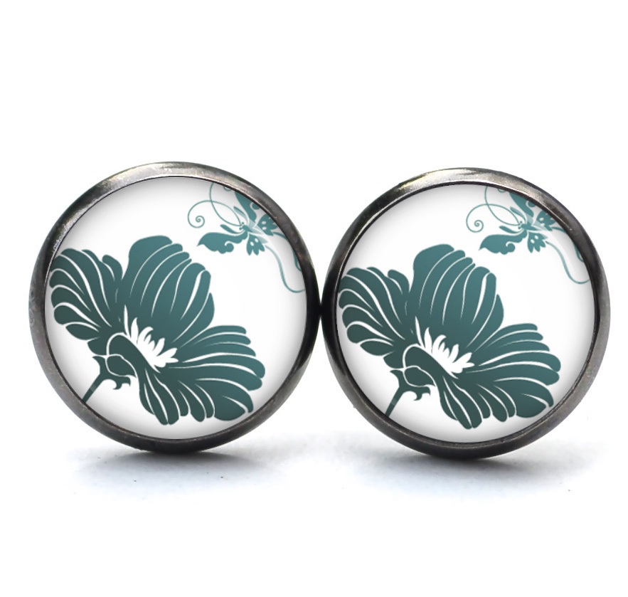 Druckknopf Ohrstecker Ohrhänger große türkis blaue Blume Druckknopf Ohrstecker Ohrhänger große türkis blaue Blume