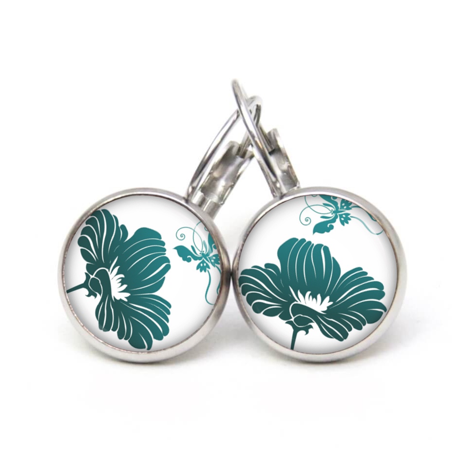 Druckknopf Ohrstecker Ohrhänger große türkis blaue Blume Druckknopf Ohrstecker Ohrhänger große türkis blaue Blume