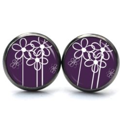 Druckknopf Ohrstecker Ohrhänger abstrakte Blumen in weiß und violett Druckknopf Ohrstecker Ohrhänger abstrakte Blumen in weiß und violett