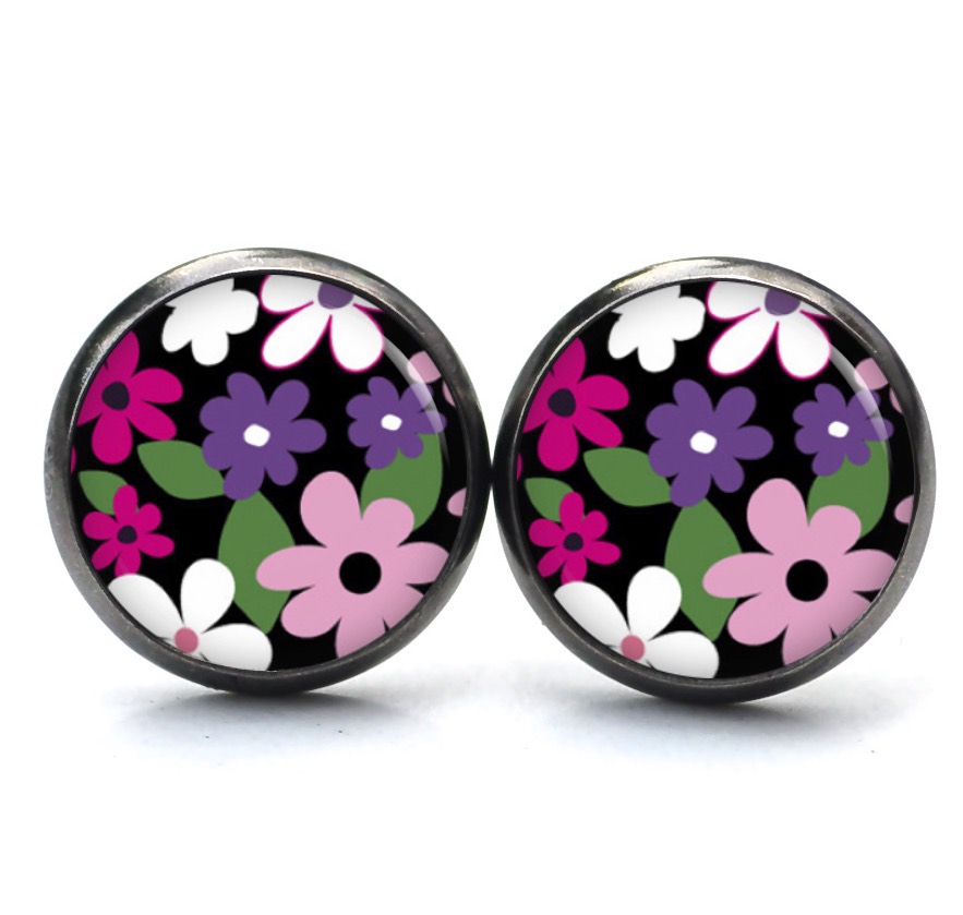 Druckknopf Ohrstecker Ohrhänger Frühlingshaftes Blumenmotiv rosa violett Druckknopf Ohrstecker Ohrhänger Frühlingshaftes Blumenmotiv rosa violett