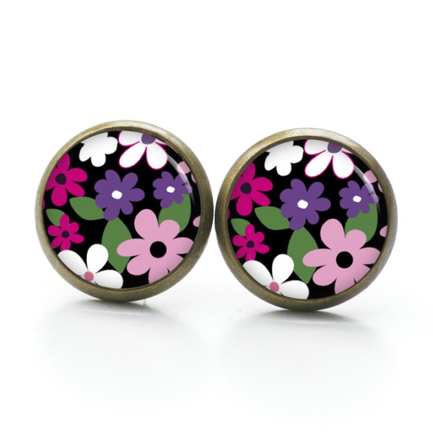 Druckknopf Ohrstecker Ohrhänger Frühlingshaftes Blumenmotiv rosa violett Druckknopf Ohrstecker Ohrhänger Frühlingshaftes Blumenmotiv rosa violett