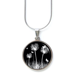 Ohrstecker, Ohrhänger, Clipse & Druckknopf – Motiv Pusteblume schwarz weiß – Schmuck aus Edelstahl Edelstahl Kette schwarz weiße Pusteblumen Löwenzahn Wiese