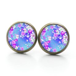 Druckknopf Ohrstecker Ohrhänger Clipse Blumenregen blau und rosa Druckknopf Ohrstecker Ohrhänger Clipse Blumenregen blau und rosa