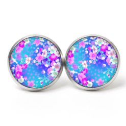Druckknopf Ohrstecker Ohrhänger Clipse Blumenregen blau und rosa
