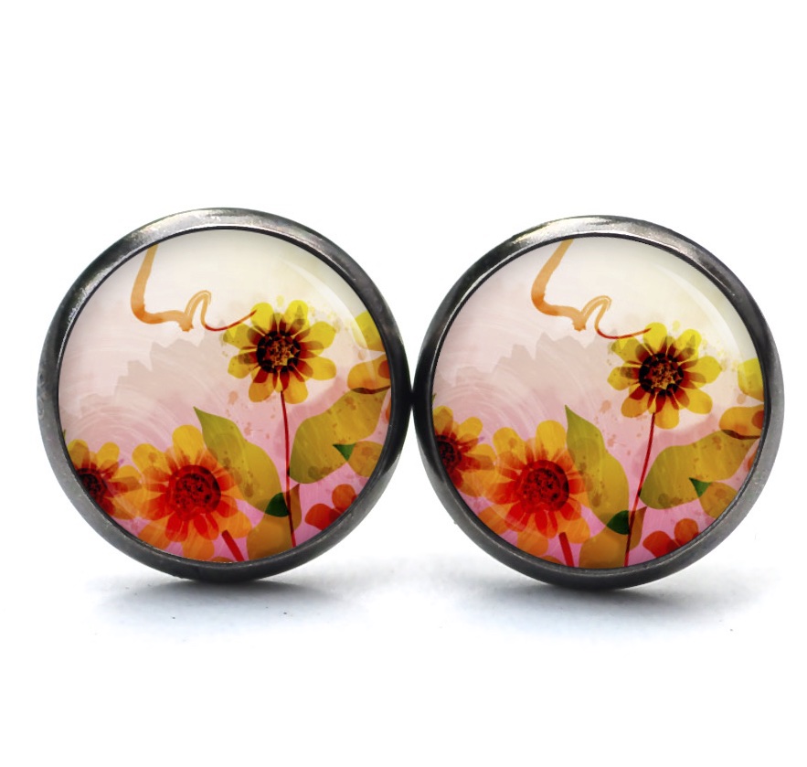 Druckknopf Ohrstecker Ohrhänger Clipse – Motiv herbstliche Sonnenblume Druckknopf Ohrstecker Ohrhänger Clipse - Motiv herbstliche Sonnenblume