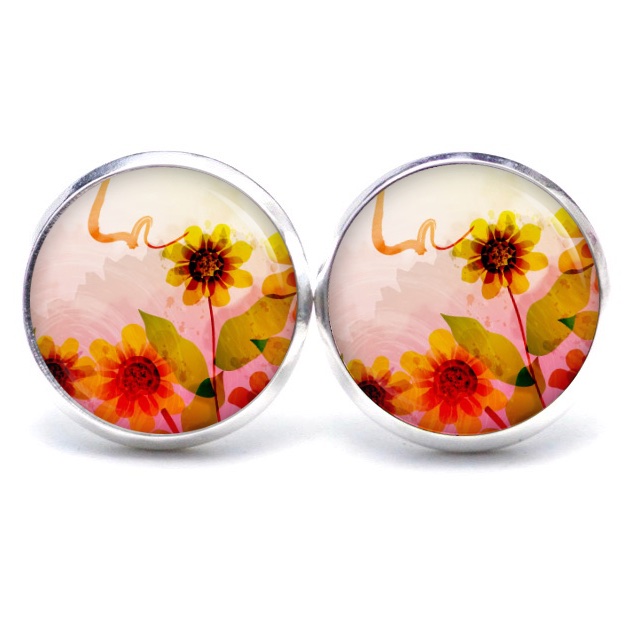 Druckknopf Ohrstecker Ohrhänger Clipse – Motiv herbstliche Sonnenblume Druckknopf Ohrstecker Ohrhänger Clipse - Motiv herbstliche Sonnenblume