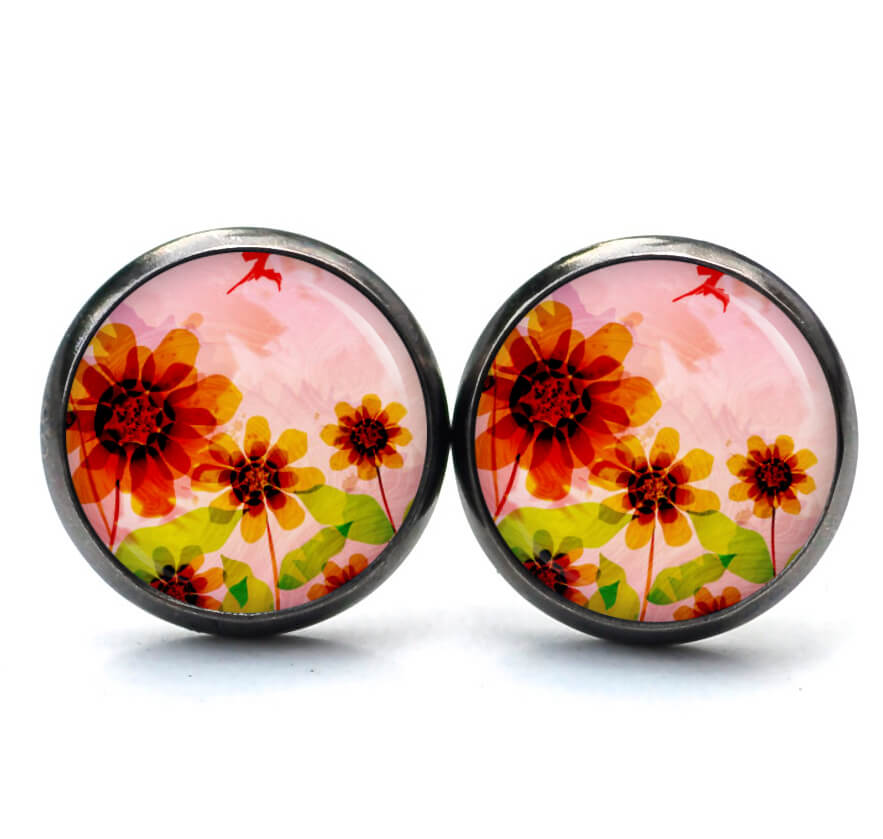 Druckknopf Ohrstecker Ohrhänger spätsommer Sonnenblume rosa Druckknopf Ohrstecker Ohrhänger spätsommer Sonnenblume rosa