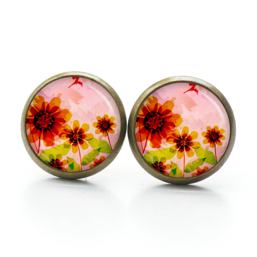 Druckknopf Ohrstecker Ohrhänger spätsommer Sonnenblume rosa Druckknopf Ohrstecker Ohrhänger spätsommer Sonnenblume rosa