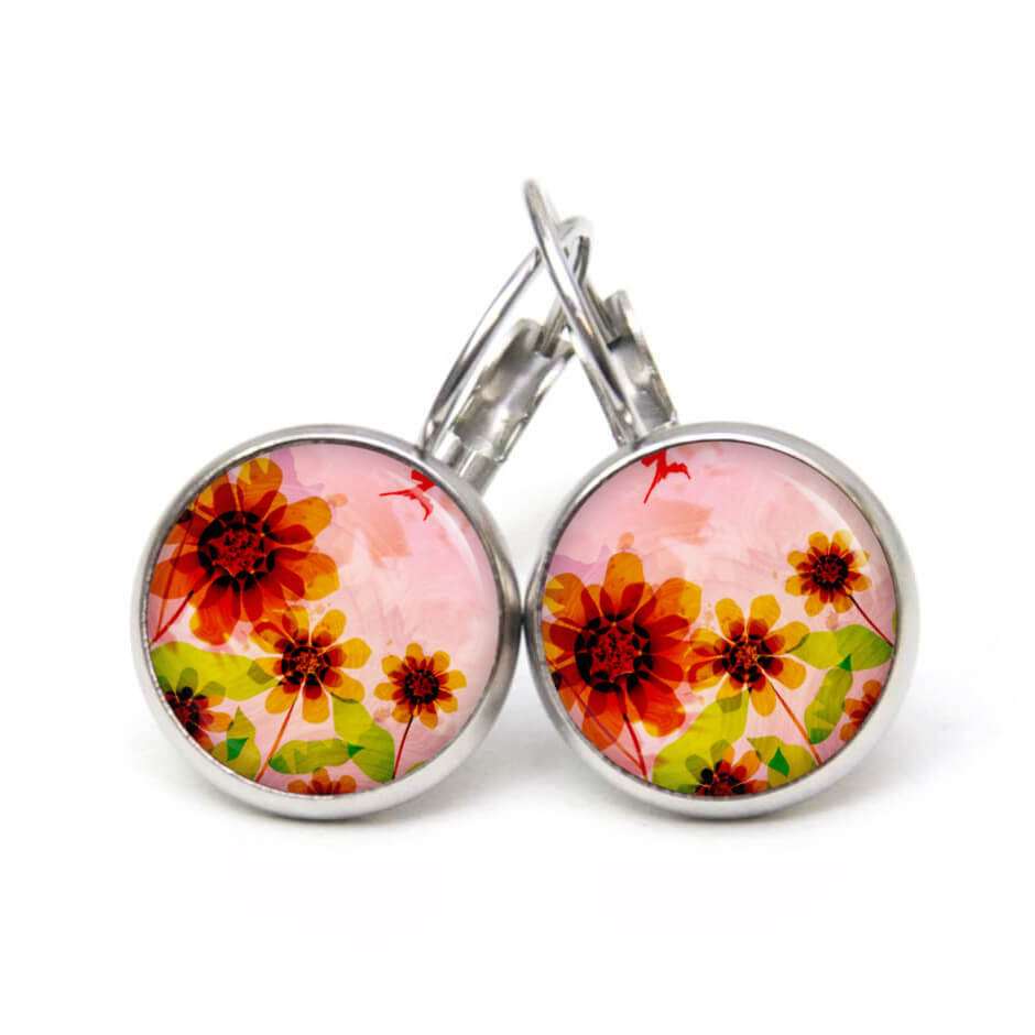 Druckknopf Ohrstecker Ohrhänger spätsommer Sonnenblume rosa Druckknopf Ohrstecker Ohrhänger spätsommer Sonnenblume rosa