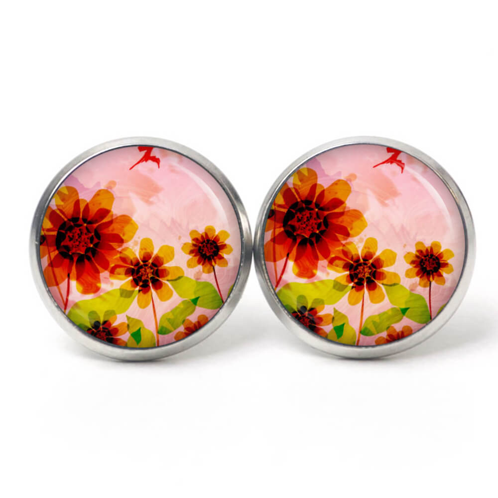 Druckknopf Ohrstecker Ohrhänger spätsommer Sonnenblume rosa Druckknopf Ohrstecker Ohrhänger spätsommer Sonnenblume rosa