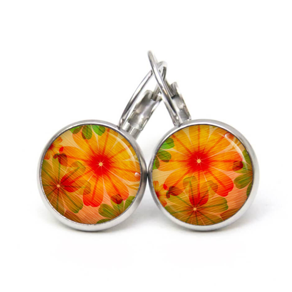 Druckknopf Ohrstecker Ohrhänger Clipse Herbst Blumen in Orange Druckknopf Ohrstecker Ohrhänger Clipse Herbst Blumen in Orange
