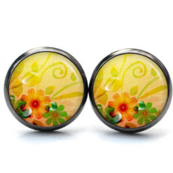 Druckknopf Ohrstecker Ohrhänger Clipse sommerlich gelbe Blumen Druckknopf Ohrstecker Ohrhänger Clipse sommerlich gelbe Blumen
