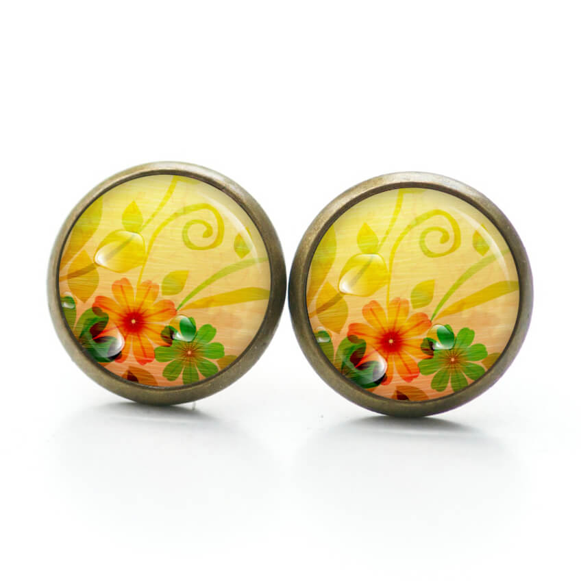 Druckknopf Ohrstecker Ohrhänger Clipse sommerlich gelbe Blumen Druckknopf Ohrstecker Ohrhänger Clipse sommerlich gelbe Blumen
