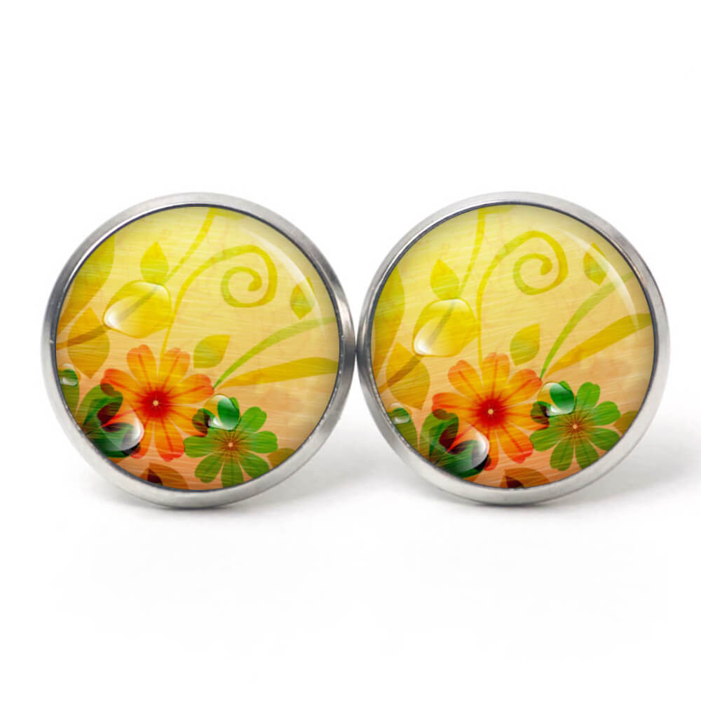 Druckknopf Ohrstecker Ohrhänger Clipse sommerlich gelbe Blumen Druckknopf Ohrstecker Ohrhänger Clipse sommerlich gelbe Blumen