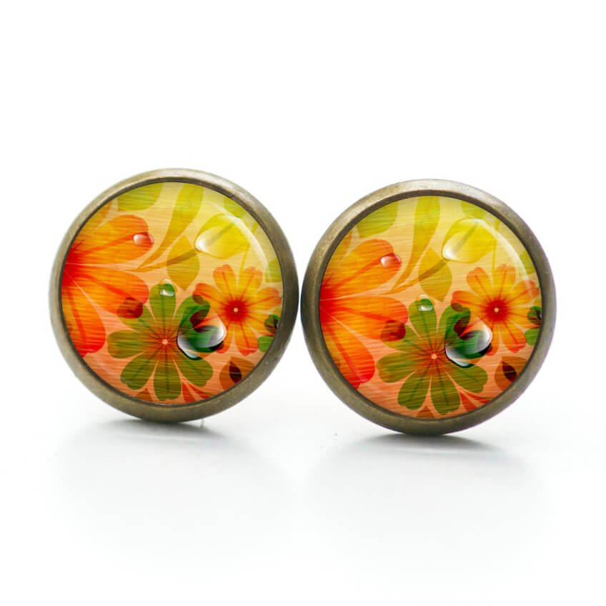 Druckknopf Ohrstecker Ohrhänger Clipse herbstlich Blumen in orange gelb Druckknopf Ohrstecker Ohrhänger Clipse herbstlich Blumen in orange gelb