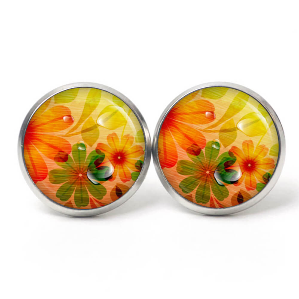 Druckknopf Ohrstecker Ohrhänger Clipse herbstlich Blumen in orange gelb Druckknopf Ohrstecker Ohrhänger Clipse herbstlich Blumen in orange gelb
