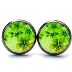 Ohrstecker, Ohrhänger, Clipse & Druckknopf - Motiv Grüne Blumen - Schmuck aus Edelstahl
