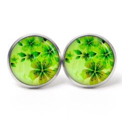 Ohrstecker, Ohrhänger, Clipse & Druckknopf - Motiv Grüne Blumen - Schmuck aus Edelstahl