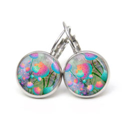 Druckknopf Ohrstecker Ohrhänger bunte Blumenwiese rosa türkis Druckknopf Ohrstecker Ohrhänger bunte Blumenwiese rosa türkis