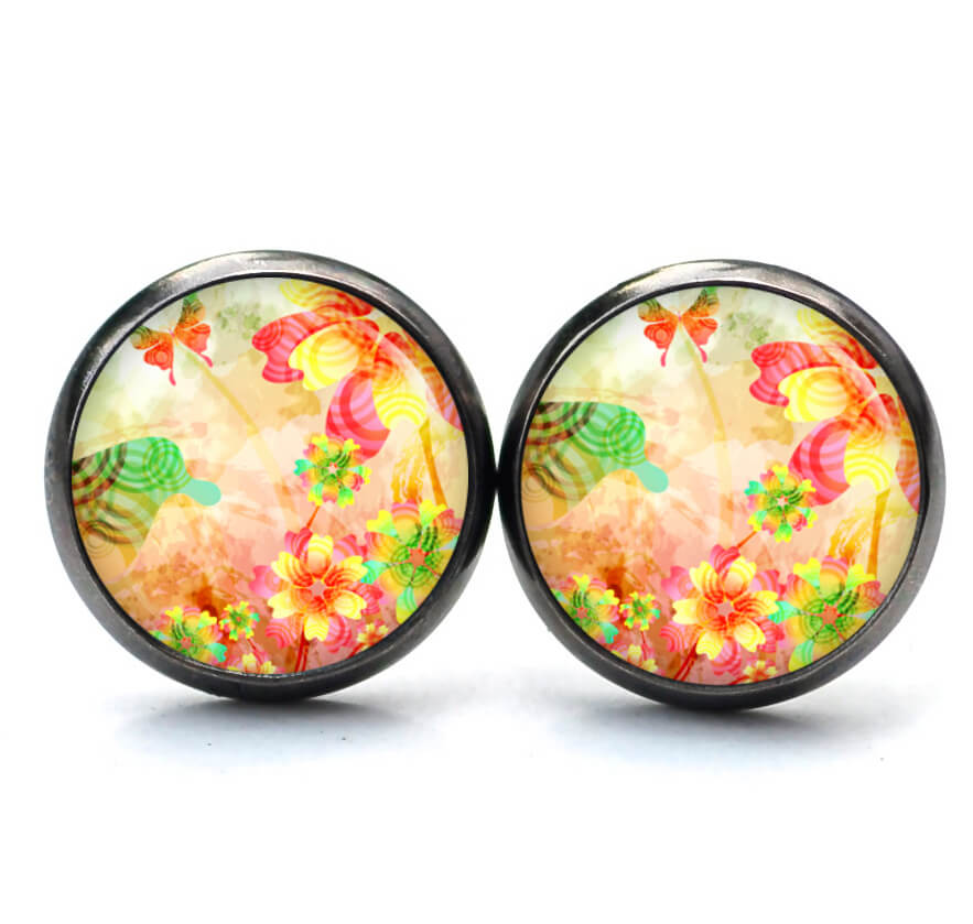 Druckknopf Ohrstecker Ohrhänger Schmetterling Blumen orange gelb rot Druckknopf Ohrstecker Ohrhänger Schmetterling Blumen orange gelb rot