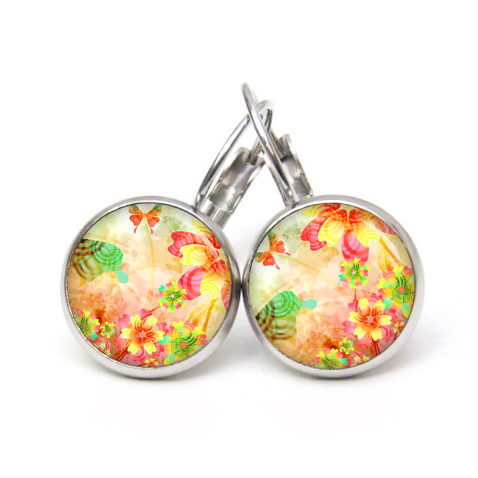 Druckknopf Ohrstecker Ohrhänger Schmetterling Blumen orange gelb rot Druckknopf Ohrstecker Ohrhänger Schmetterling Blumen orange gelb rot