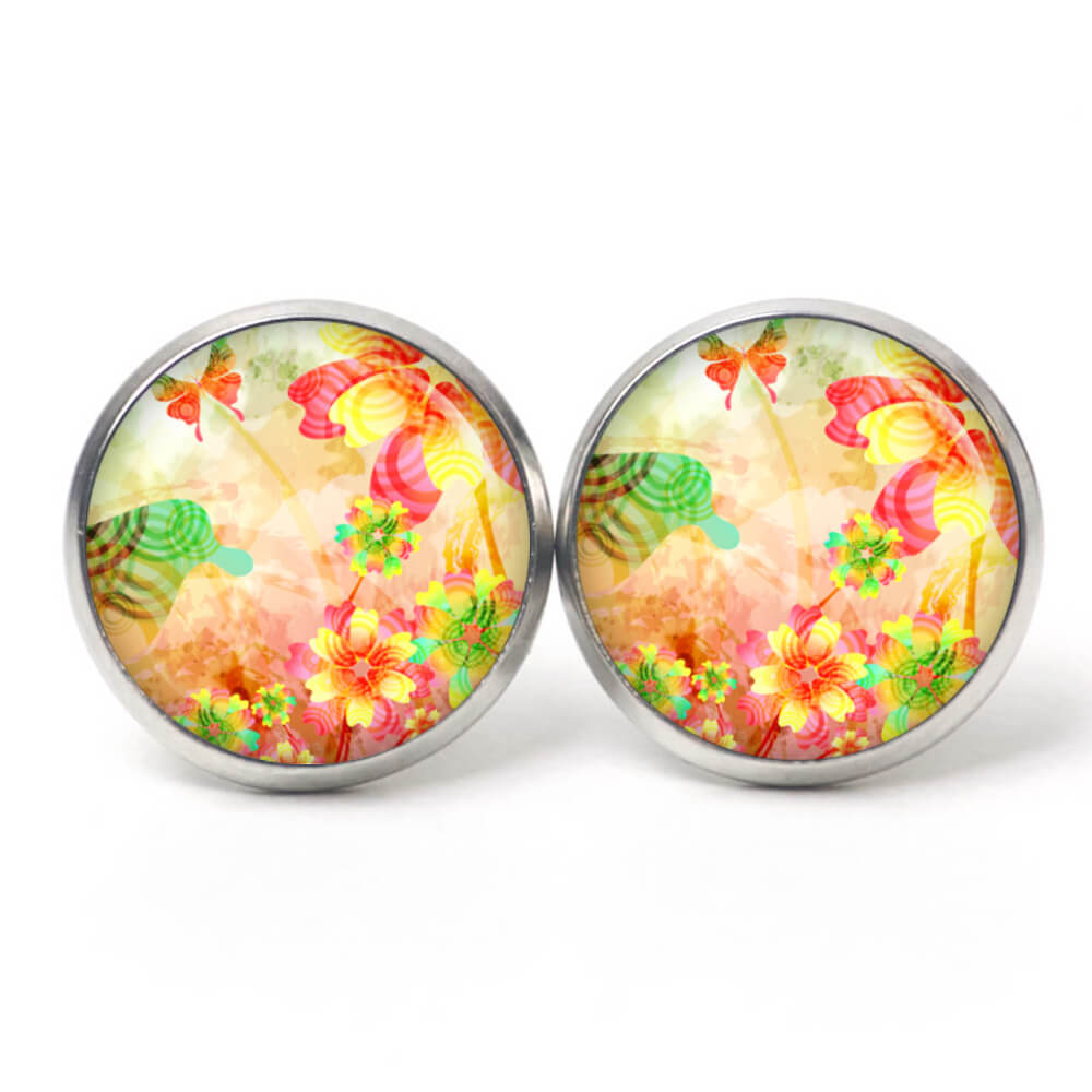 Druckknopf Ohrstecker Ohrhänger Schmetterling Blumen orange gelb rot Druckknopf Ohrstecker Ohrhänger Schmetterling Blumen orange gelb rot