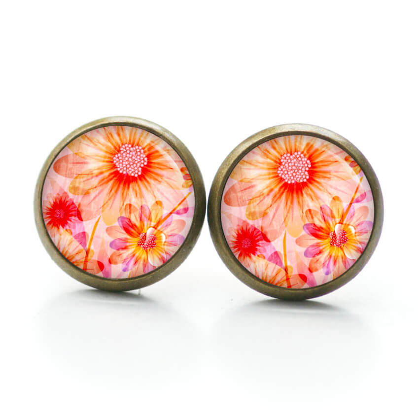 Druckknopf Ohrstecker Ohrhänger große Sonnenblume rot rosa gelb Druckknopf Ohrstecker Ohrhänger große Sonnenblume rot rosa gelb