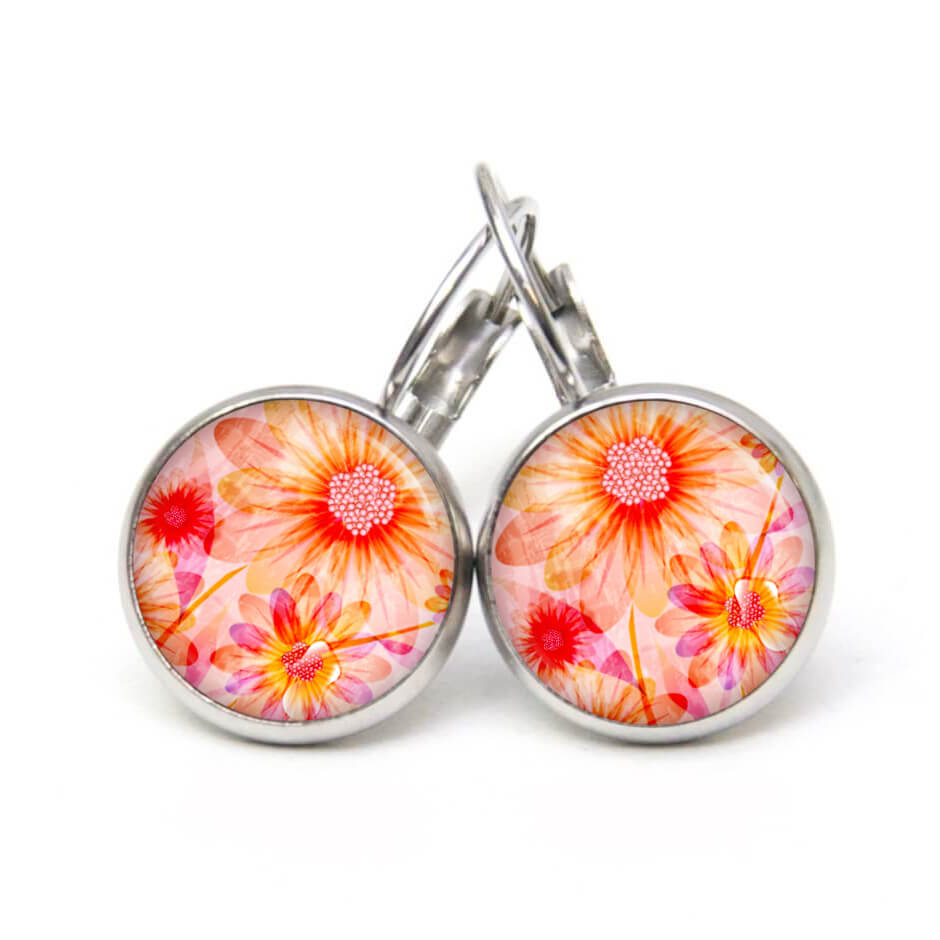 Druckknopf Ohrstecker Ohrhänger große Sonnenblume rot rosa gelb Druckknopf Ohrstecker Ohrhänger große Sonnenblume rot rosa gelb