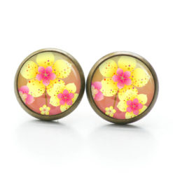Druckknopf Ohrstecker Ohrhänger japanische Blumen gelb rosa Druckknopf Ohrstecker Ohrhänger japanische Blumen gelb rosa