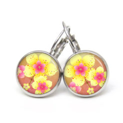 Druckknopf Ohrstecker Ohrhänger japanische Blumen gelb rosa Druckknopf Ohrstecker Ohrhänger japanische Blumen gelb rosa