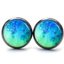 Druckknopf Ohrstecker Ohrhänger Clipse blau türkise zarte Blumen Druckknopf Ohrstecker Ohrhänger Clipse blau türkise zarte Blumen